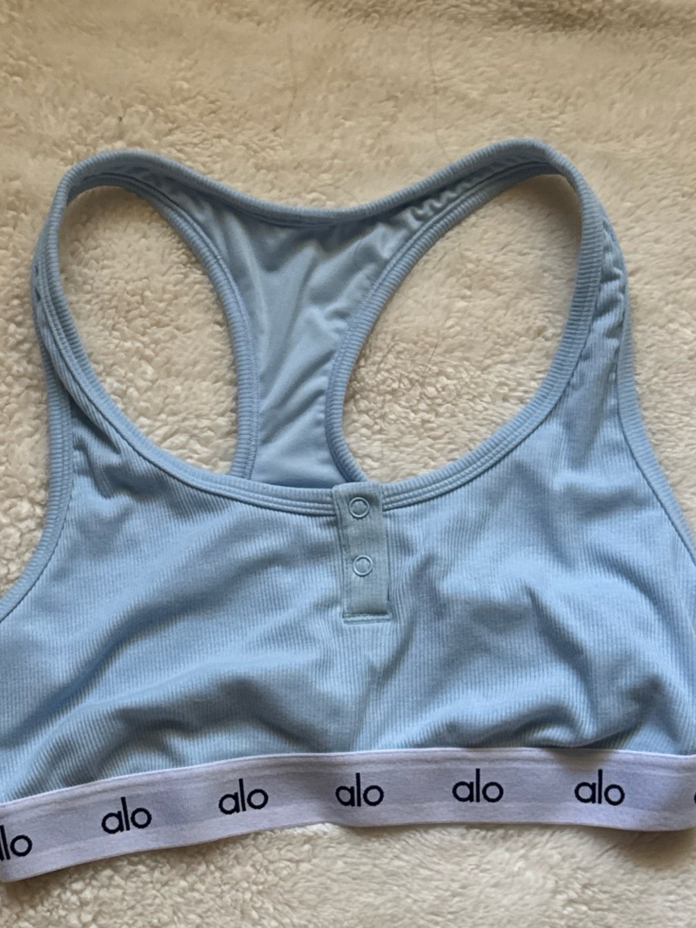 ALO Yoga Pastel Blue Ribbed Racerback Sports Bra